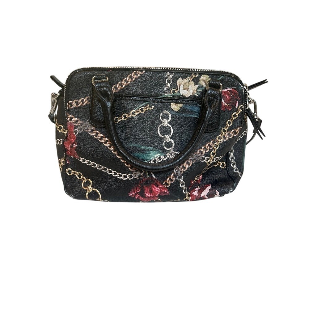 Dana Buchman Floral Chain Print‎ Satchel Crossbody Bag Black Multi Compartment